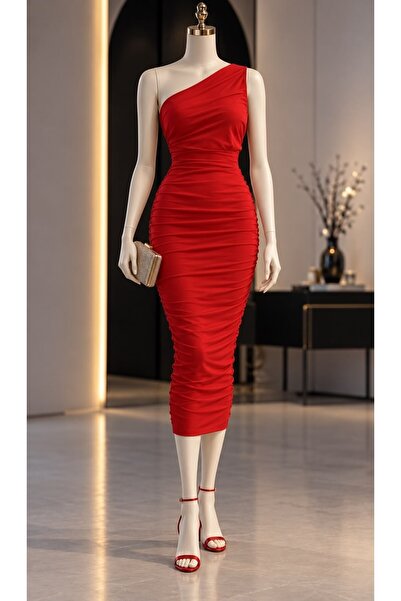 Modafeminen Rochie din crep scuba cu un singur umăr 582617 ROȘU