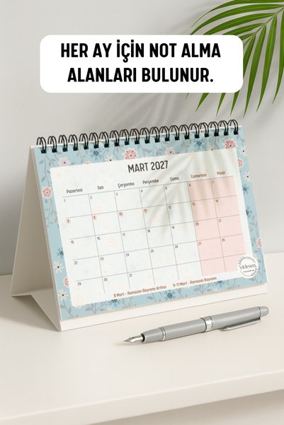 Eldesen Tasarım 2027 Masa Takvimi Spiralli A5 (21X16CM) Büyük Boy / Resmi Tatiller Ve Hafta Sonları / 12 Aylık