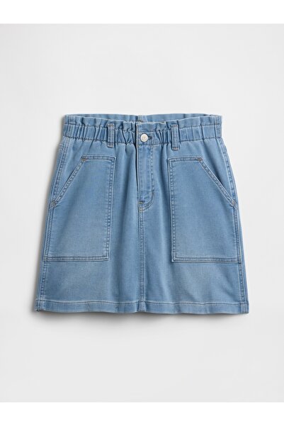 GAP Kız Çocuk Mavi Paperbag Sweatpant Jean Utility Etek