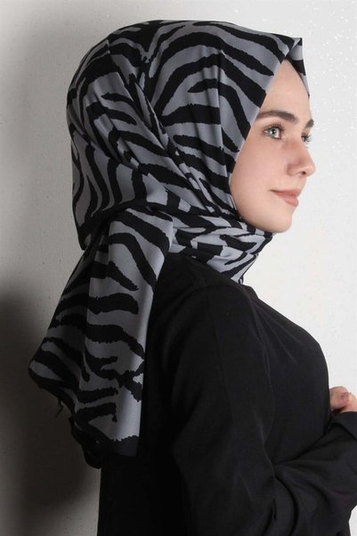 Cardion Medine Desenli Şal Eşarppark 1840-34 Zebra Siyah-Gri