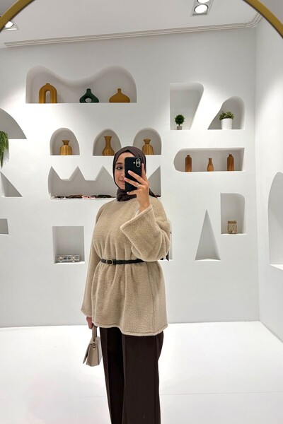 Gülşah collection Pulover texturat de pluș - Bej