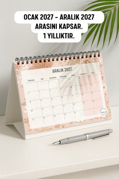 Eldesen Tasarım 2027 Masa Takvimi Spiralli A5 (21X16CM) Büyük Boy / Resmi Tatiller Ve Hafta Sonları / 12 Aylık