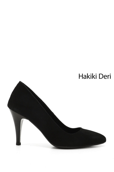 GÖNDERİ(R) Kadın Siyah Süet Sivri Burun İnce Topuklu Hakiki Deri Stiletto