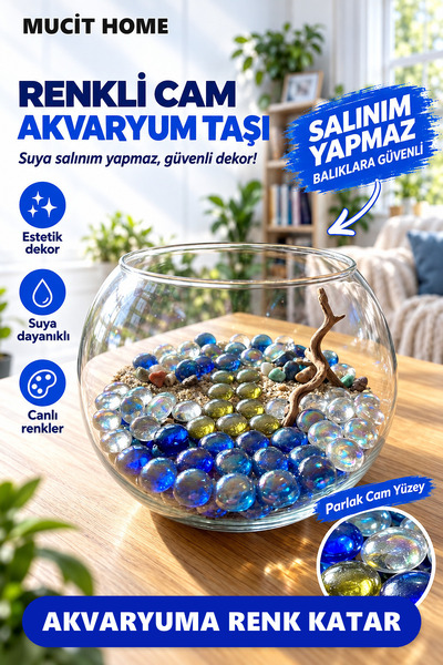 mucit home Renkli Cam Taş Fanus Taşı Akvaryum Balık Taşı