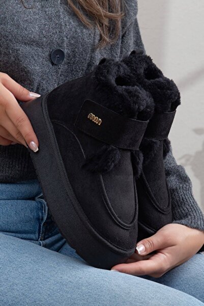 Esilapark Kadın Siyah Süet İçi Kürklü Cırt Bantlı 5 cm Platform Kalın Tabanlı...
