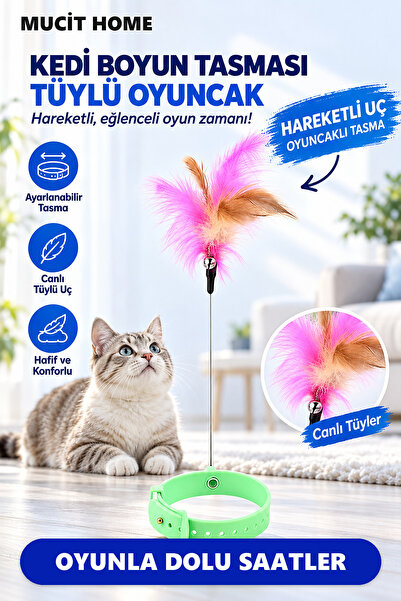mucit home Kedi Boyun Oltası Hareketli Tüylü Ayarlanabilir Kedi Oyuncağı Eğle...