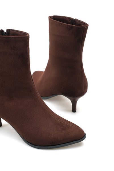 Bak Store Bitter Chocolate Brown Suede Short Pointed Heeled Women's Boots