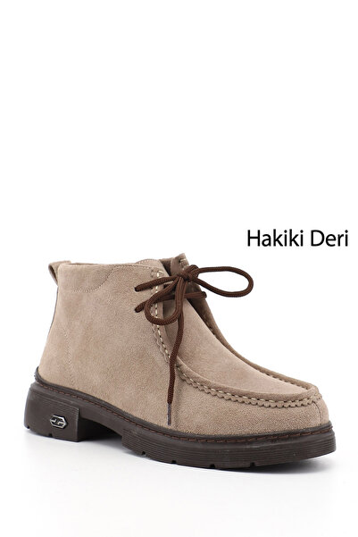 GÖNDERİ(R) Kadın Vizon Süet Bağcıklı Hakiki Deri Comfort Bot