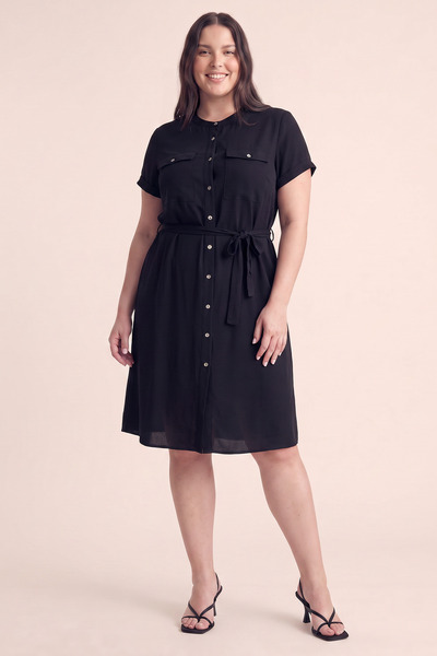 MYLİNE Short Sleeve Front Button Dress
