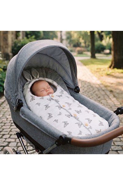 DEUX LAPINS % 100 Pamuk Müslin Kundak Battaniye Iconique Lapin - Gri Tavşan D...