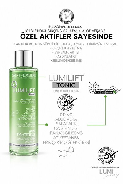 SAINT DE LUMIERE LUMILIFT Canlandırıcı, Gözenek Sıkılaştırıcı, Kırışıklık, Siyah Nokta ve Leke Karşıtı, Tonik 200ml