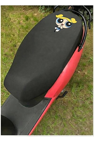 Motosiklet Sele Koltuk Kılıfı SİYAH 50 cc 150 cc uyumlu POWERPUFF ÇİZGİ KARAKTER
