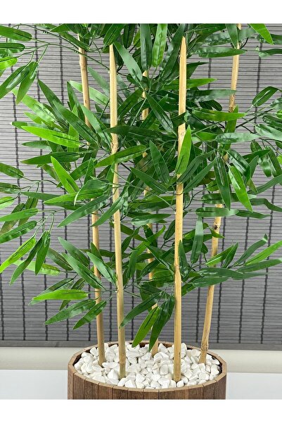 Bahçem Ahşap Saksılı Ayaklı Elips Model Yapay Yoğun Yapraklı Dekoratif Bambu Ağacı 115cm 5 Gövde