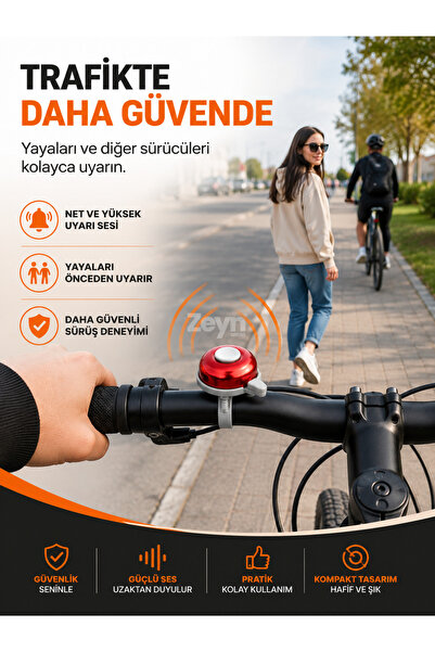 Zeyn Gross Renkli Metal Bisiklet Zili | Güçlü Uyarı Sesi | Kolay Montaj | Şeh...