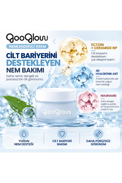 GOOGLOW Barrier Strengthening Water-Based Moisturizing Face Cream, Ceramide, Ectoin, and 4D Hyaluronic Acid