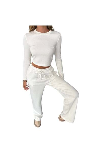 KECHİ WOMAN Oysho Fabric White Color Set with Spreading Stones