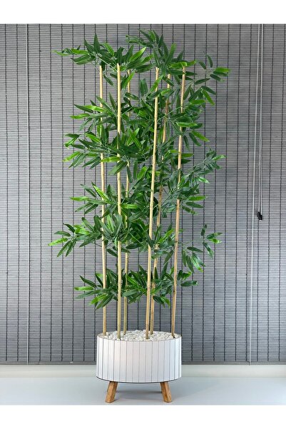 Bahçem Ahşap Saksılı Ayaklı Elips Model Yapay Yoğun Yapraklı Dekoratif Bambu ...