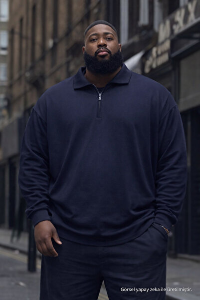 Maccali Erkek Trend Büyük Beden Lacivert Triko Sweatshirt
