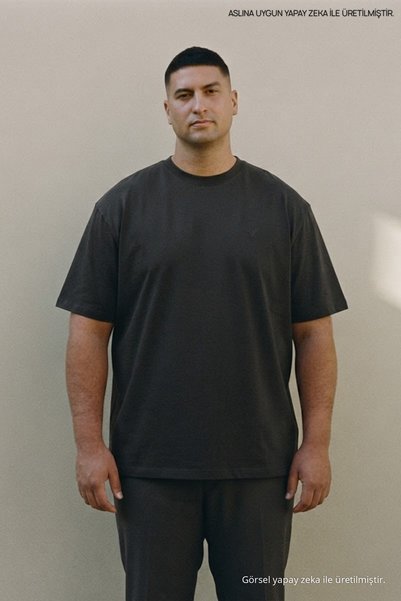 Maccali Tricou negru pentru bărbați, mărime mare, cu guler rotund