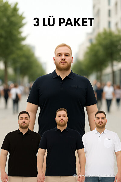 Maccali Tricou pentru bărbați, 3 piese, mărime mare, lung, de bază, cu gât polo