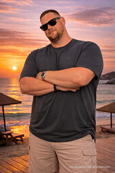 Maccali Tricou pentru bărbați, mărime mare guler rotund Summer basic Antracit