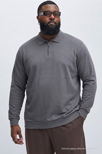 Maccali Erkek Mevsimlik Büyük Beden Füme Triko Sweatshirt