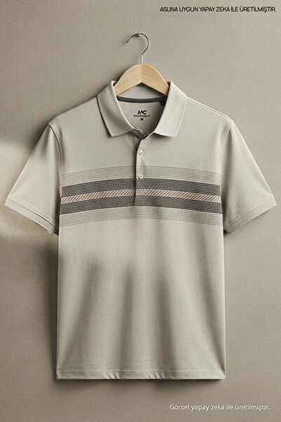 Maccali Men's Patterned Relax Fit Gray Polo Neck T-Shirt