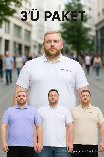Maccali Tricou pentru bărbați din bumbac, 3 piese, mărime mare, cu gât polo