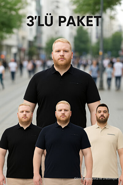 Maccali Tricou pentru bărbați, 3 piese, mărime mare, lung, de bază, cu gât polo