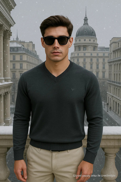 Maccali Pantaloni casual premium pentru bărbați, lungi, cu decolteu în V, afu...