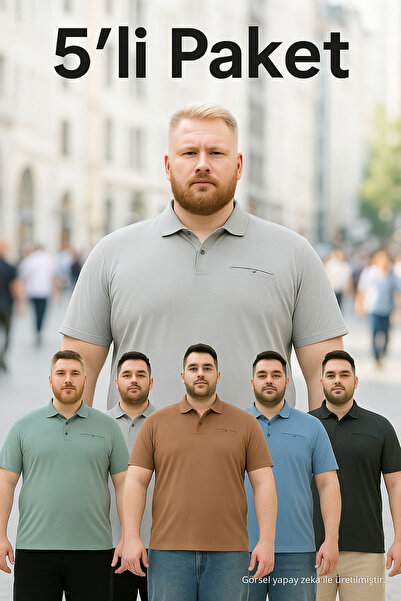 Maccali Erkek 5 Li Büyük Beden Uzun Basic Polo Yaka Tişört