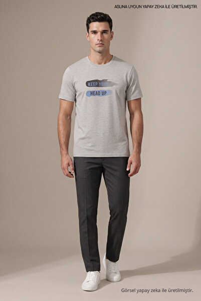 Maccali Γκρι ανδρικό μπλουζάκι με στάμπα Keep Your Head Up, με λαιμόκοψη ποδη...