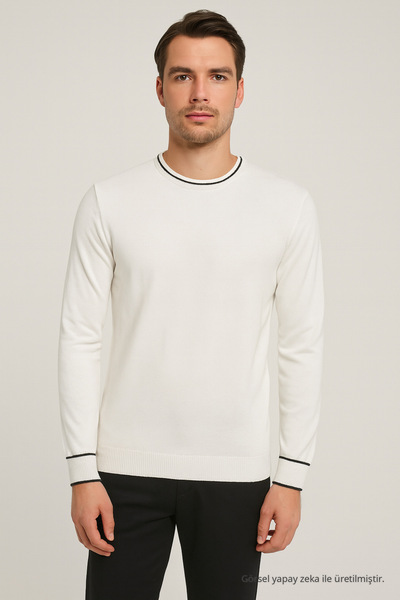 Maccali Men's Long Sleeve Slim Fit Basic White Winter Sweater