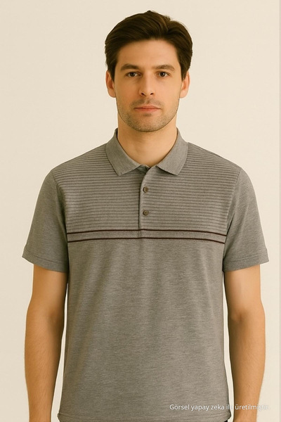 Maccali Men's Short Sleeve Striped Summer Green Polo Neck T-Shirt