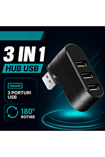 Timebox Hub USB extern 3 în 1, adaptor de port rotativ la 180 de grade, splitter USB 3.0, compatibil cu laptopul