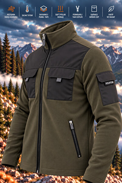 Polviton Erkek Polar Ceket Taktikal Tactical Flecee Haki Kapaklarda Cırt Yok !