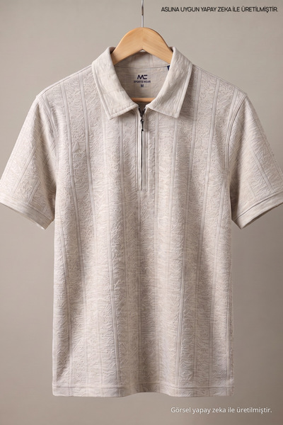 Maccali Men's Trend Premium Comfortable Beige Linen Polo Collar T-Shirt