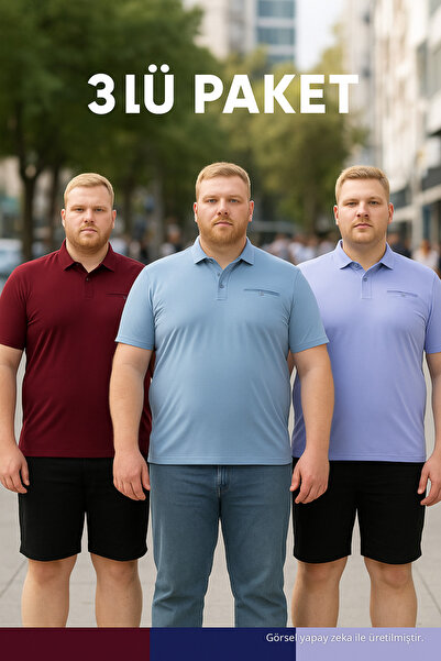 Maccali Tricou pentru bărbați, 3 piese, lung, mărime mare, de bază, cu gât polo