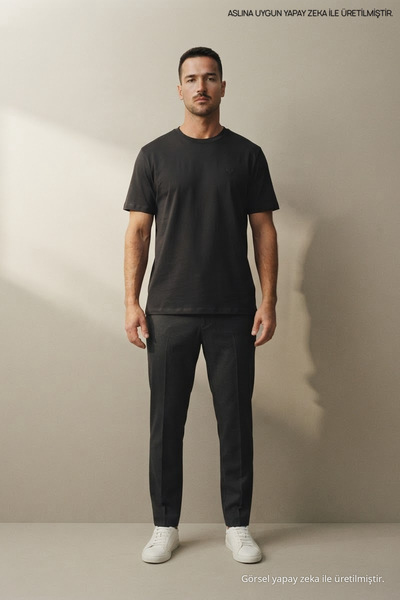 Maccali Tricou negru lejer, casual, cu broderie pe piept pentru bărbați