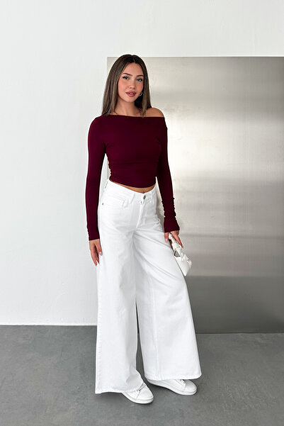 HLT JEANS Kadın Beyaz Extra Wide Leg Yüksek Bel %100 Pamuk Jean Kot Pantolon ...