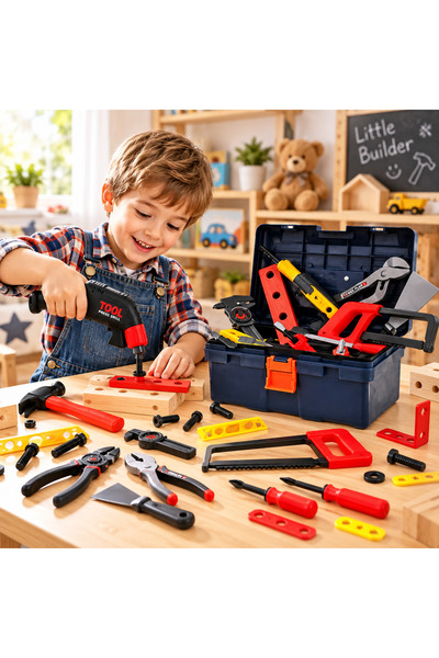 IDL Trusa de Bricolaj idealStore ToolToys, cu Bormasina, Ciocan, Ustensile de...