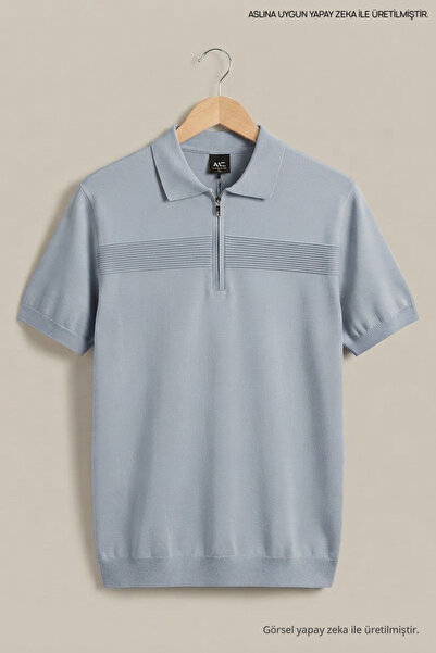 Maccali Men's Trend Blue Polo Collar Knitwear T-Shirt