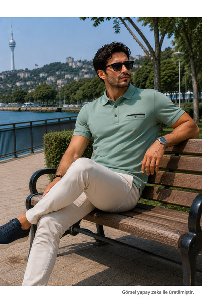 Maccali Erkek Cepli Comfort Mint Polo Yaka Tişört