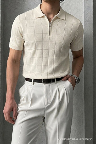 Maccali Erkek Çizgili Relax Fit Triko Bej Polo Yaka T Shirt