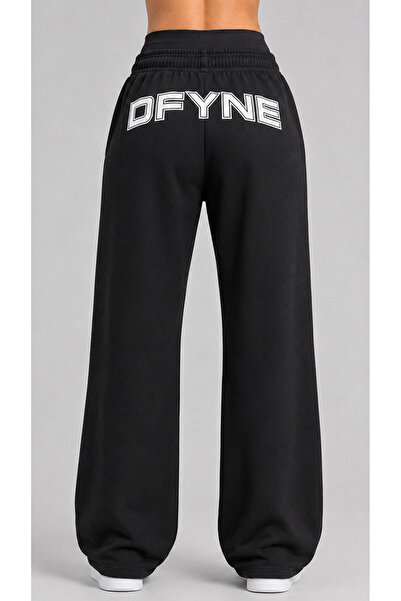 DFYNE Regular Women's Black Wide Leg Oversize Sweatpants