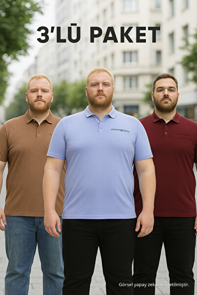 Maccali Tricou pentru bărbați, 3 piese, de bază, mărime mare, cu gât lung