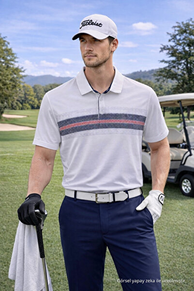 Maccali Tricou alb cu guler polo cu model Relax Fit pentru bărbați