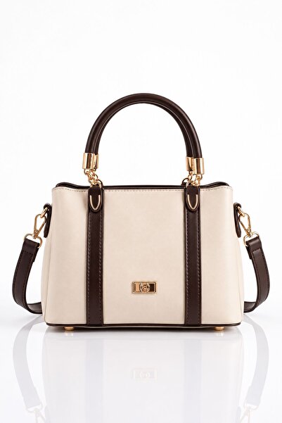 VIATOX As 747 Gold Detailed Women's Hand and Shoulder Bag Cream Brown
