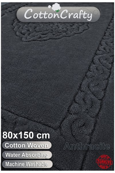 Cotton Crafty Cotton Woven Water Absorbent Bath Mat, Bathroom Rug Victoria 80 X 150 cm Anthracite
