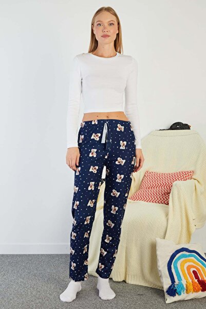 Fulla Moda Teddy bear patterned suede pajama bottoms with elastic waist